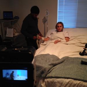 Getting prepped on set for hospital scene as Sgt. Jessica James in 