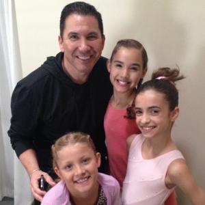 Choreographer Tony Gonzalez with actresses L to R Ryan Baumann Gracie Haschak and Soni Bringas on the set of AMERICAN GIRL  Isabelle Girl of the Year 2014 doll commercial Dec 2013