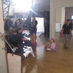 Ryan with the crew on location in a penthouse-loft in downtown Los Angeles at AMERICAN GIRL - Isabelle, Girl of the Year 2014 doll commercial (Dec. 2013).