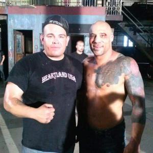 On set of Any which way they come With UFC hall of fame fighter and actor Frank Trigg after we had our fight on camera