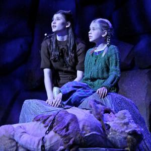 Andrea Fantauzzi Susan Pevensie and Journey Tupper Lucy Pevensie singing Field of Flowers in Narnia The Musical at the Kauffman Center of Performing Arts presented by Starlight Theatre