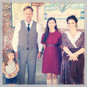 Andrea Fantauzzi on set with on screen mom Christie Courville, on screen dad Jeffrey Staab, and the little Jewish girl Amelie Vienne Lincoln while filming Adira.