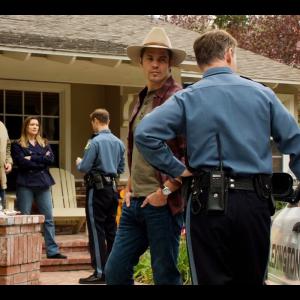 Still of Timothy Olyphant Tonja Kahlens and Sean Donnellan in Justified 2011