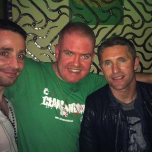 Actor Mark Hutchinson, Andy and Robbie Keane at The Clan London Pre Production Party - London