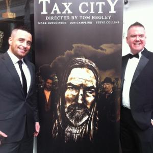 Tax City star Mark Hutchinson (left) with the short film's writer/producer Andy Nolan at its sold out premiere screening at BAFTA, London - 2013