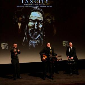 Andys band The BibleCodeSundays perform at the BAFTA Premiere of his short film Tax City