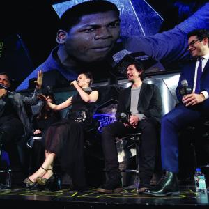 JJ Abrams Adam Driver John Boyega and Daisy Ridley at event of Zvaigzdziu karai galia nubunda 2015