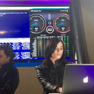 Bernard Glincosky and Julie Stackhouse on set as Hackers