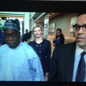 Former President of Nigeria Olusegun Obasanjo with Paul Andrews discussing Aid to Africa
