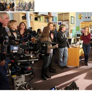 Amanda McDonough stands next to the camera between takes talking with Marlee Matlin on the set of ABC Familys Switched at Birth