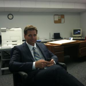 Waiting for my scene to start on the set of Justice is Mind as the lawyer Andrew Moore