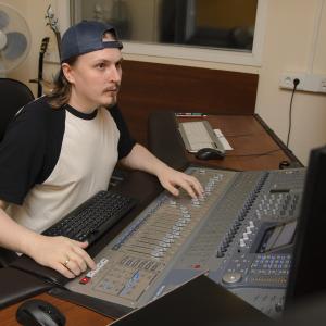 In record studio