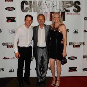 Dean Kirkright, Michael Maguire and Toni McGhee at the premiere of 'Charlies Farm'.