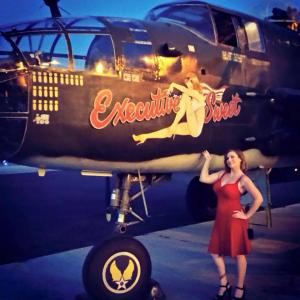 Kelly Rose next to a B-25 Mitchell