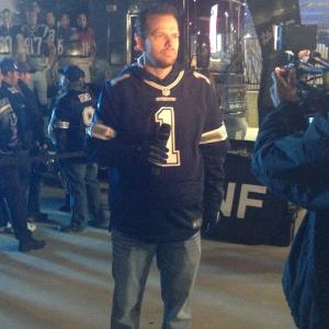 Matt Thornton, Correspondent, filming NBC Sunday Night Football NFL Dallas Cowboys at New York Giants.