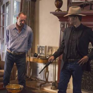 Still of Xander Berkeley Charles Monroe and Timothy Olyphant in Justified 2010