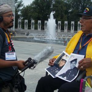Eddie de la Rosa interviewing Daniel Lopez while filming Honor Flight Mission 7 in Washington DC