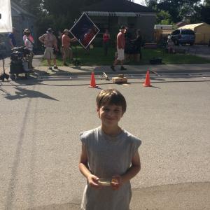 Aaron as Ray on set of Annedroids