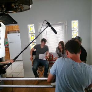 Jesse Nelson and Chelsea Collins on the set of Roomshare