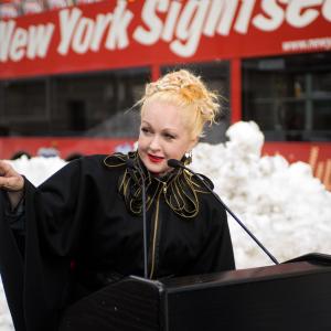 Cyndi Lauper addresses the press at Ride of Fame induction with David W Chien January 27th 2011