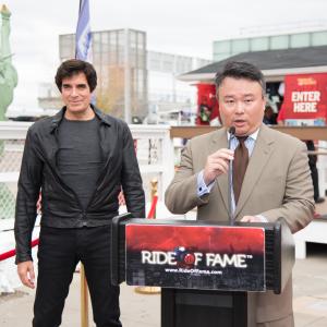 David W. Chien introduces Ride of Fame Honoree David Copperfield to press. (September 11th, 2015).