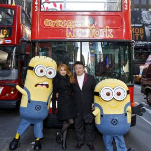 David W Chien with Debby Ryan as they kicked off Minions Week in New York City November 25th 2013