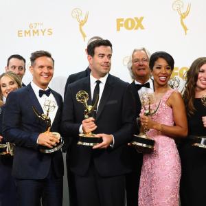 Carson Daly Mark Burnett and Ashley Baumann at event of The 67th Primetime Emmy Awards 2015