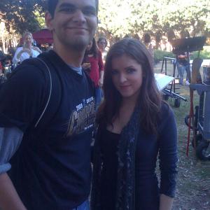 Warren Mitchell on the set of Pitch Perfect 2012 with Anna Kendrick
