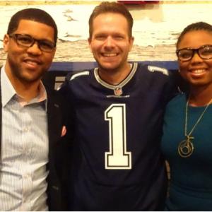 Matt Thornton on ESPN set with His  Hers TV Show Hosts Michael Smith and Jamele Hill