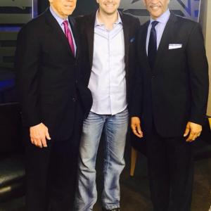 Matt Thornton with Hall of Fame QB Roger Staubach and All Pro WR Drew Pearson on the set of the Drew Pearson Live TV show at KTXD-TV Dallas, Texas.