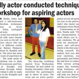 Gaurav Nanda News Paper Article On My Latest Workshop On 