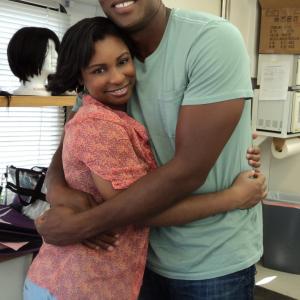 Roger Cross and HeatherClaire Nortey behind the scenes of Abducted The Carlina White Story Lifetime Network