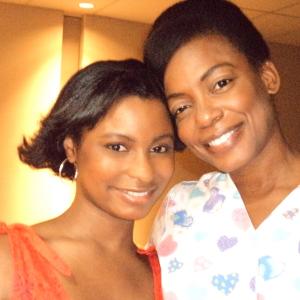 Aunjanue Ellis and Heather-Claire Nortey on the set of 