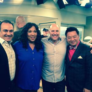 Joey Rich, Kym Whitley, Anthony Rich (director) and Rex Lee on the set of 
