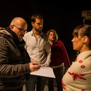 Director Dieter Michael Grohmann, Actor Alex Moens, Producer Pauline Duclaud-Lacoste, Sarah Pestana (on set of Page Blanche)