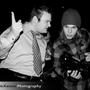 Working with my camera operator at the launch party for The Party Lives On charity compilation album