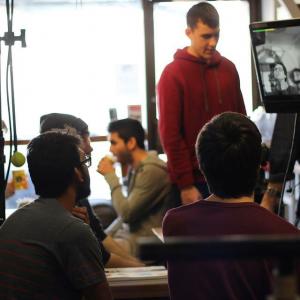 Hatim on set of feature film 'Modern Conventions Of Love Making', getting camera set up with the camera crew.