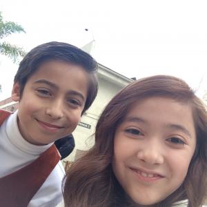 Emeily Flyr and Aidan Gallagher on the set of Nickelodeons Nicky, Ricky, Dicky & Dawn