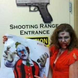Shot zombie clown in the nose from 25 m in one shot with AR15 Won both costume and shooting contest to meet and greet with Rob Zombie