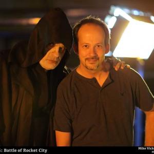 Producer Alex M Gibson with a Sith Lord in Star Wars Battle of Rocket City