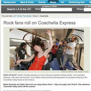 Kestrin on the cover of the L.A. Times, en route to perform at Coachella