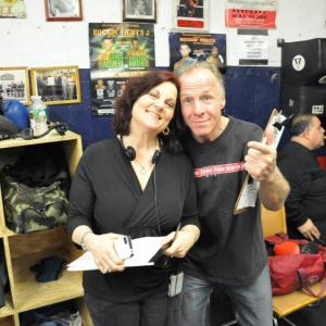Debra Markowitz and Jackie Martling on the set of My Cross to Bear