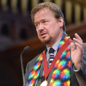Frank Schaefer speaks to parishioners after receiving an Open Door Award for his public advocacy during a ceremony marking 10 years of legal gay marriage in Massachusetts, at Old South Church, in Boston MA, June 2014.