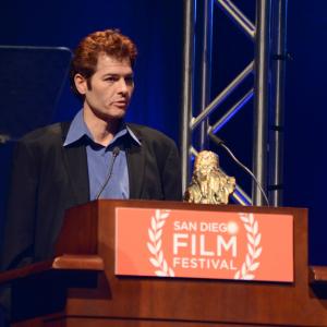 John Beaton Hill receiving The Chris Brinker Award at The San Diego Film Festival for The Wolves of Savin Hill