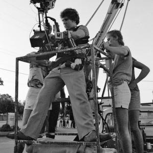 Richard Brown uses a Steadicam in a painter's bucket to simulate a crane shot.