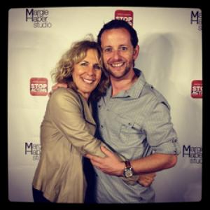 Margie Haber with Irish actor, Karl Harpur at the launch of her app 'Stop Acting - the audition class with Margie Haber'.