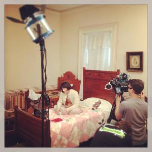 Andrea Fantauzzi and director of photography Christopher Commons filming the bedroom sequence of Adira.