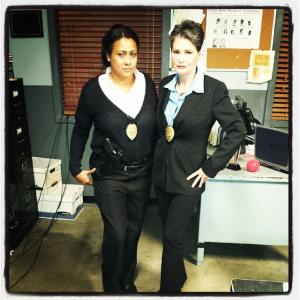 Kate and Castmate playing Detectives on the set of Visions directed by Michael Scott