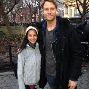 Chetna with hollywood actor Jake McDorman on the set of CBS TV show Limitless