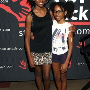Actresses Reiya Downs and Riele Downs attend the GBK & Stop Attack Pre Kids Choice Gift Lounge at The Redbury Hotel on March 26, 2015 in Hollywood, California.